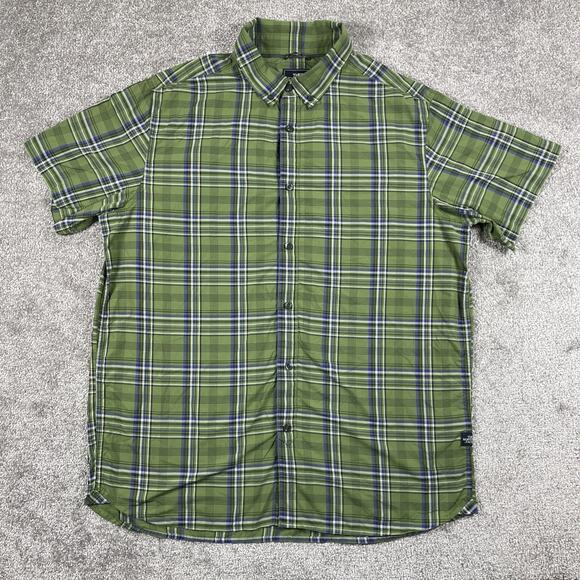 North Face Button Down Shirt Mens Extra Large Nylon Plaid Short Sleeve Green - Picture 2 of 13